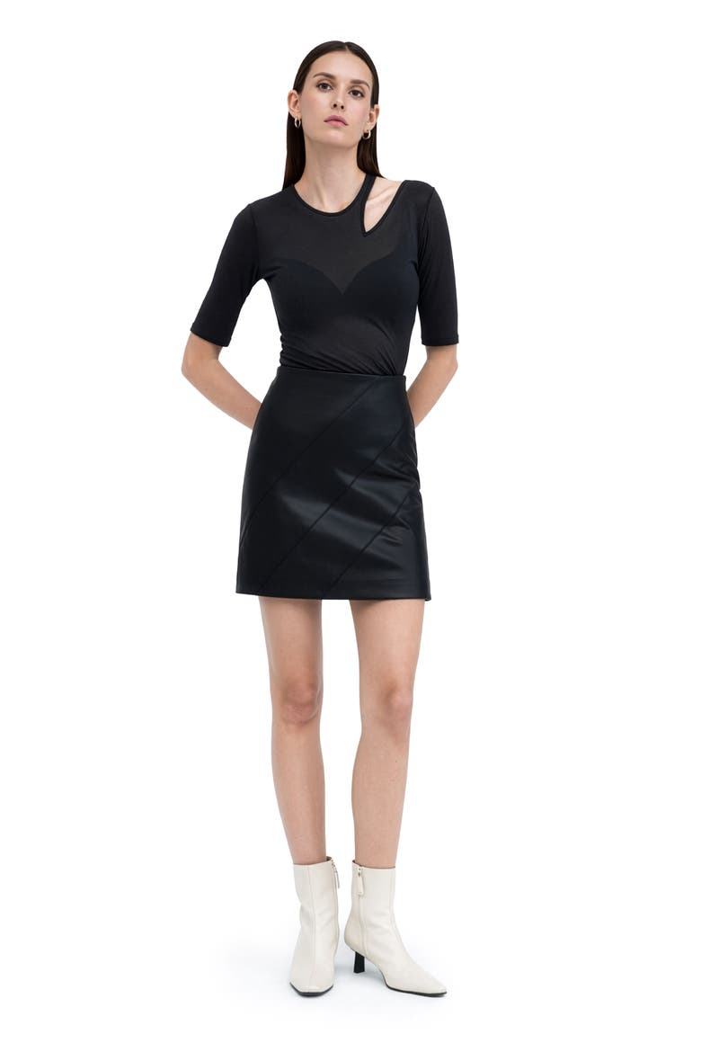 Taia Asymmetric Cutout Top, Alternate, color, BLACK