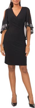 Chaus Sequin Trim Cape Sheath Dress