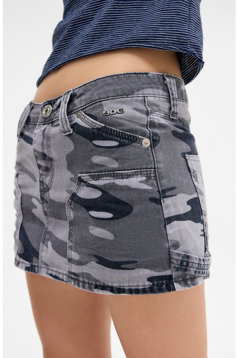 Camo Low Rise Denim Carpenter Miniskirt, Alternate, color, GREY