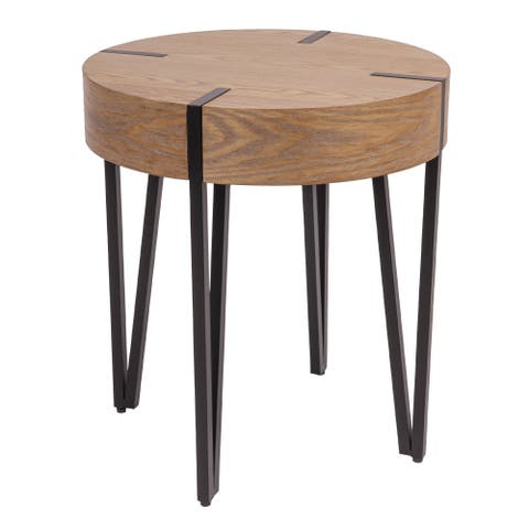 Astoria Wood End Table with Metal Hairpin Legs, Natural and Black