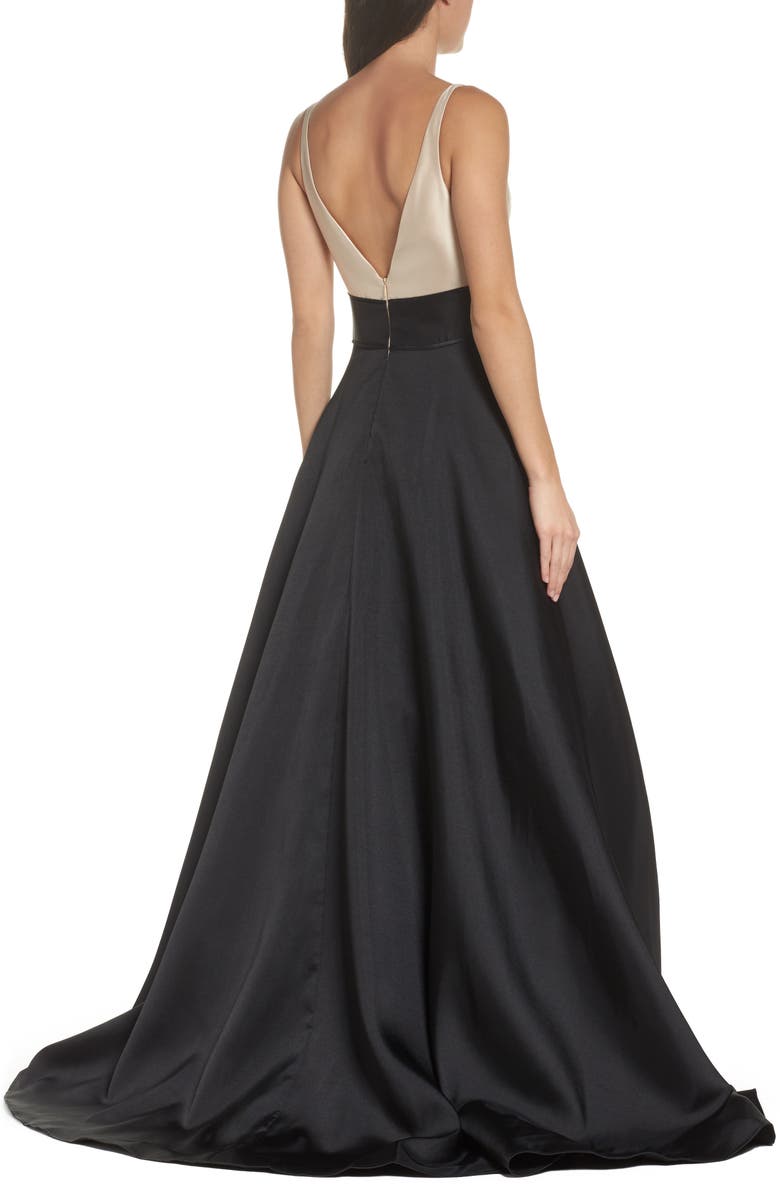 Ieena for Mac Duggal Plunge Neck Taffeta Ballgown, Alternate, color,