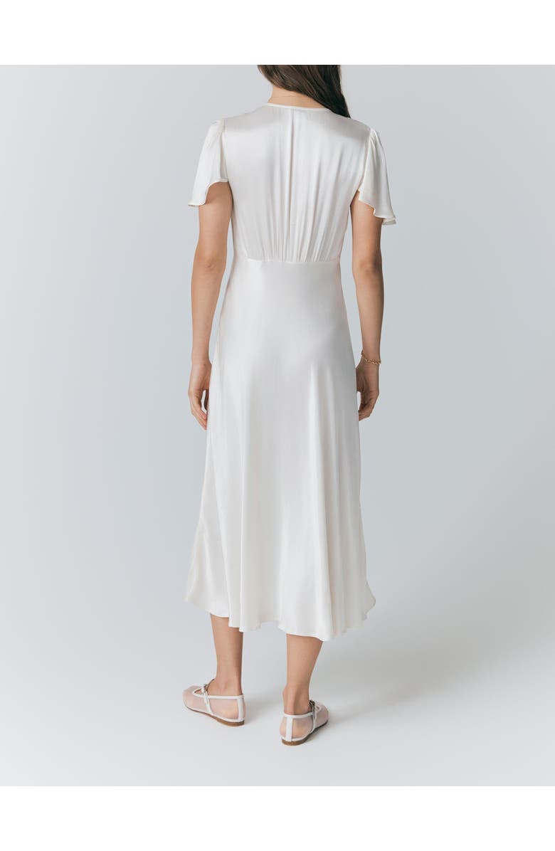 Ghost London Grace Satin Button V-Neck Dress, Alternate, color, Ivory