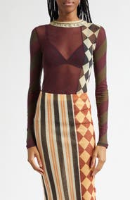 Jean Paul Gaultier Checkerboard Long Sleeve Mesh Top