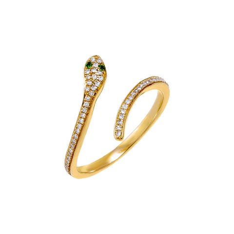Diamond Pave Colored Eye Snake Ring 14K