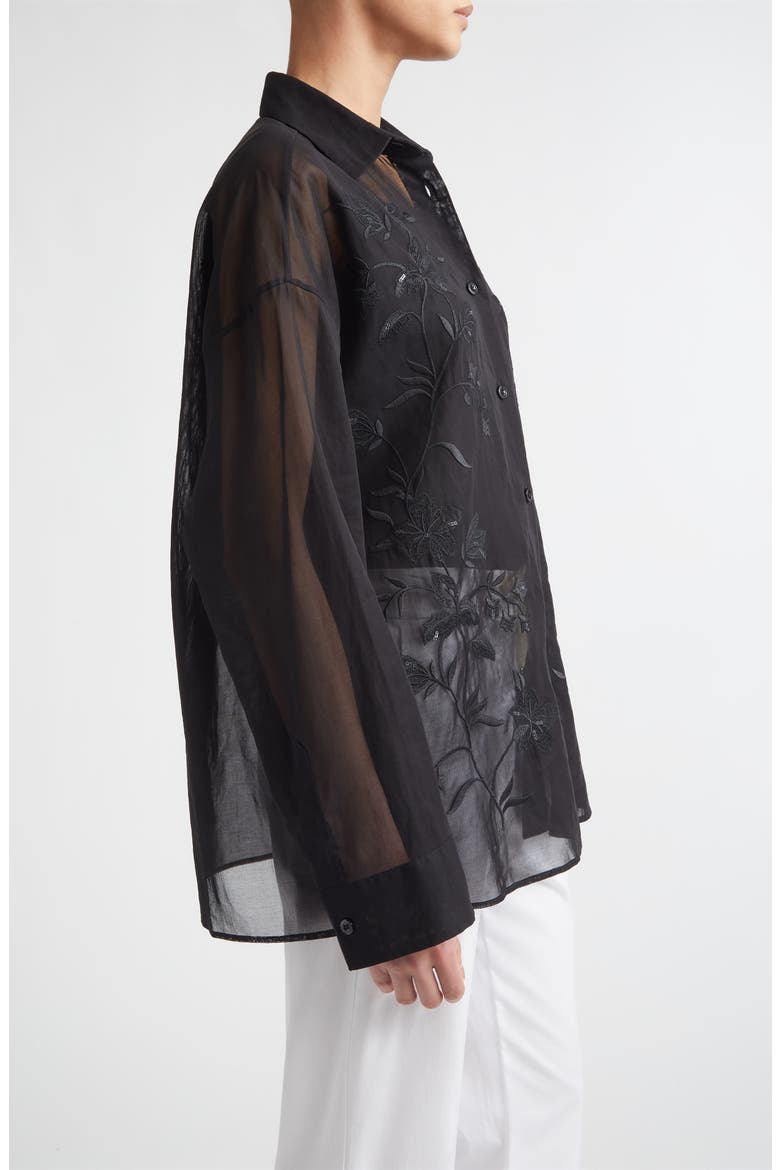 Sequin Embroidered Cotton Gauze Button-Up Shirt, Alternate, color, 22 BLACK