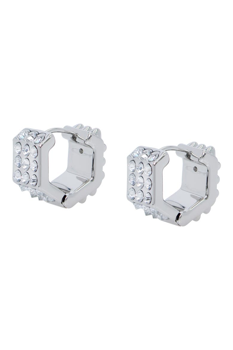 Pavé Crystal Geometric Link Chubby Hoop Earrings, Alternate, color, RHODIUM