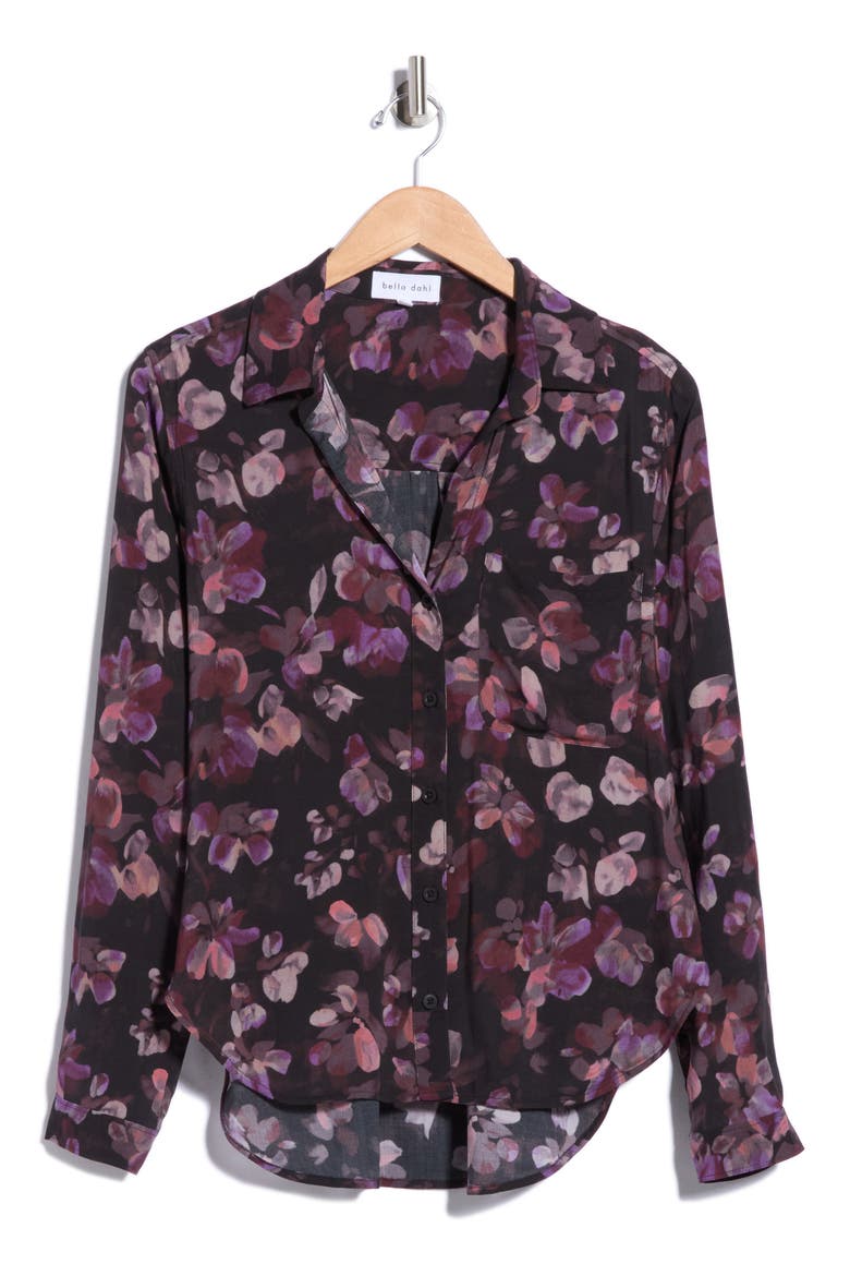 Rounded Hem Button Front Shirt, Main, color, ELDERBERRY FLORAL