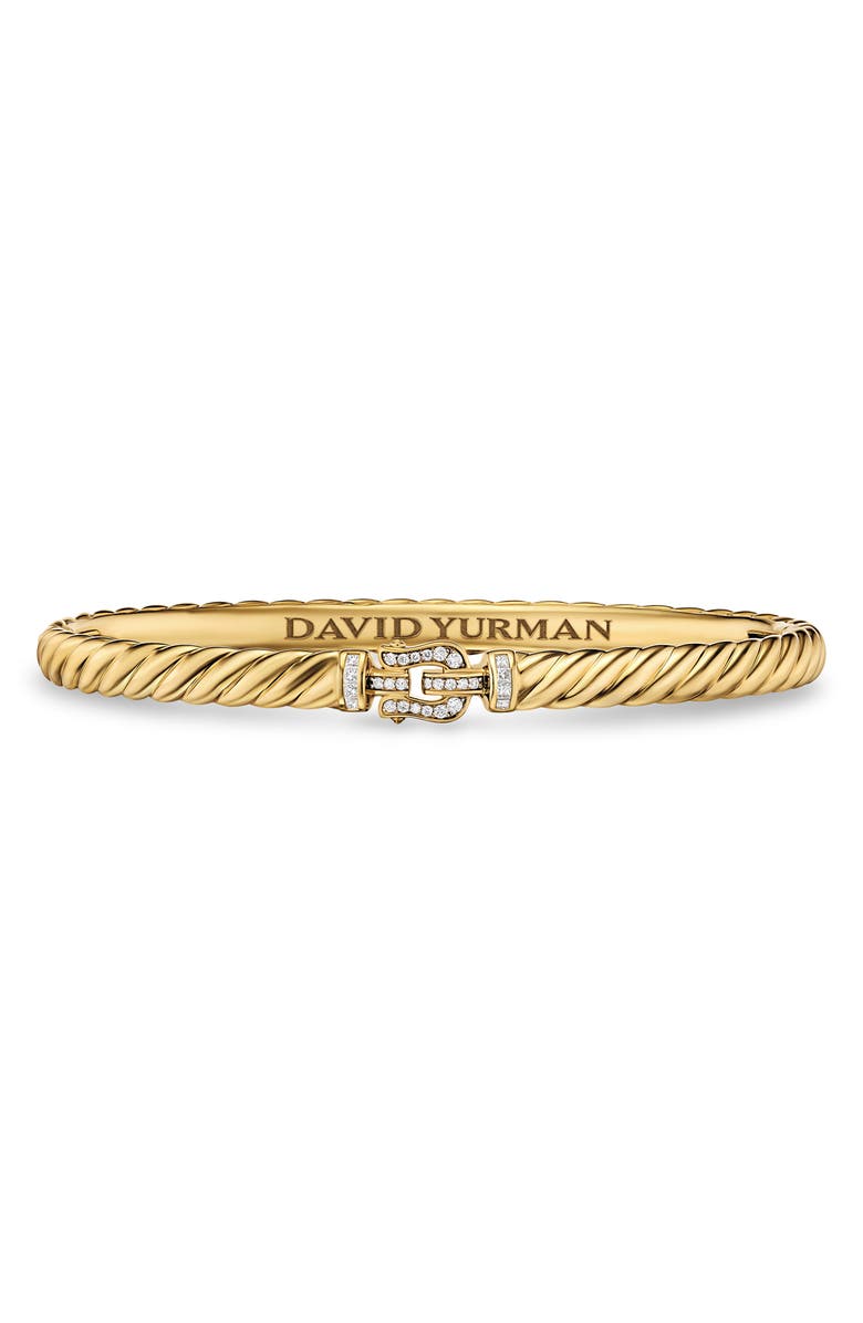 David Yurman Sculpted Cable Buckle Bracelet in 18K Yellow Gold with Diamonds, Main, color, Gold