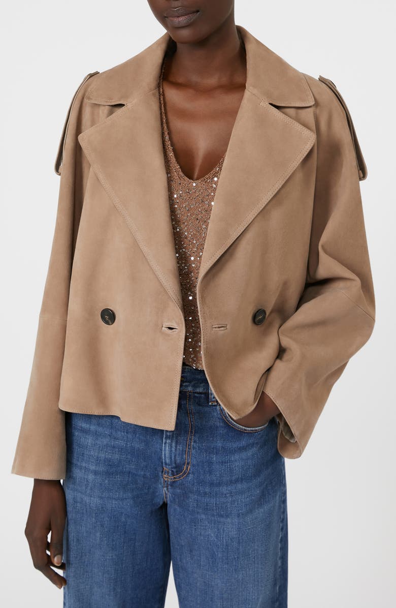 Weekend Max Mara Double Breasted Leather Jacket, Alternate, color, Marron Glace