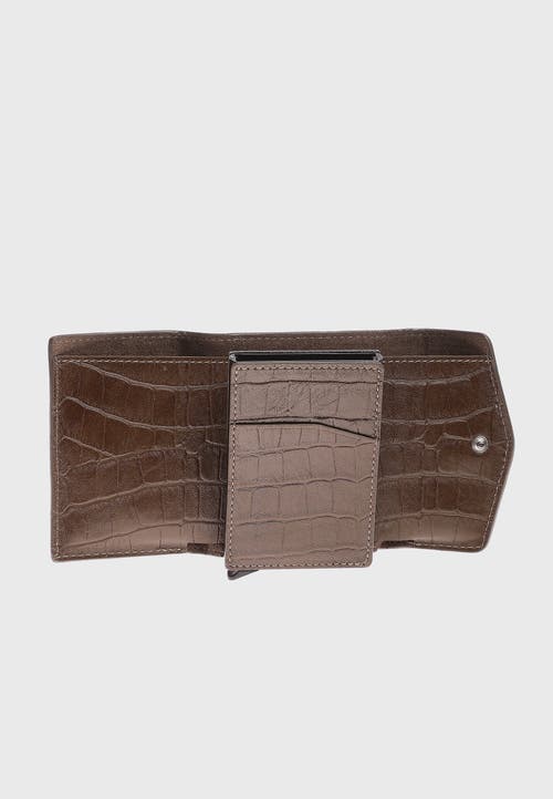 Furniq Uk Genuine Leather Crocodile Pattern Snap Closure Wallet And Card Holder In Brown