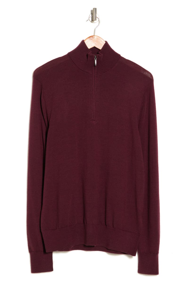 Brooks Brothers Merino Wool Quarter Zip Pullover, Alternate, color, Burgundy