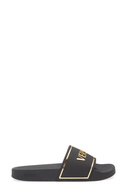Versace Logo-embossed Slides In Black Gold