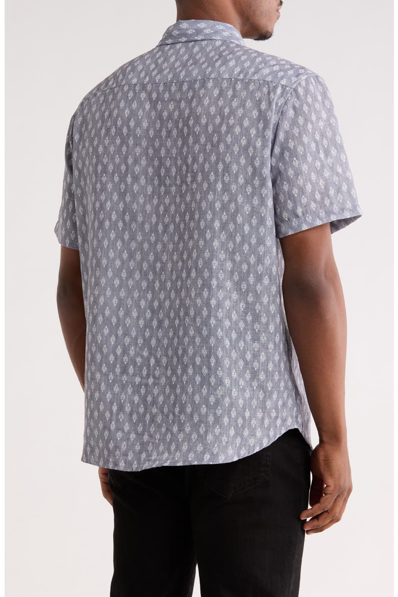 Geometric Print Short Sleeve Button-Up Shirt, Alternate, color, GREY