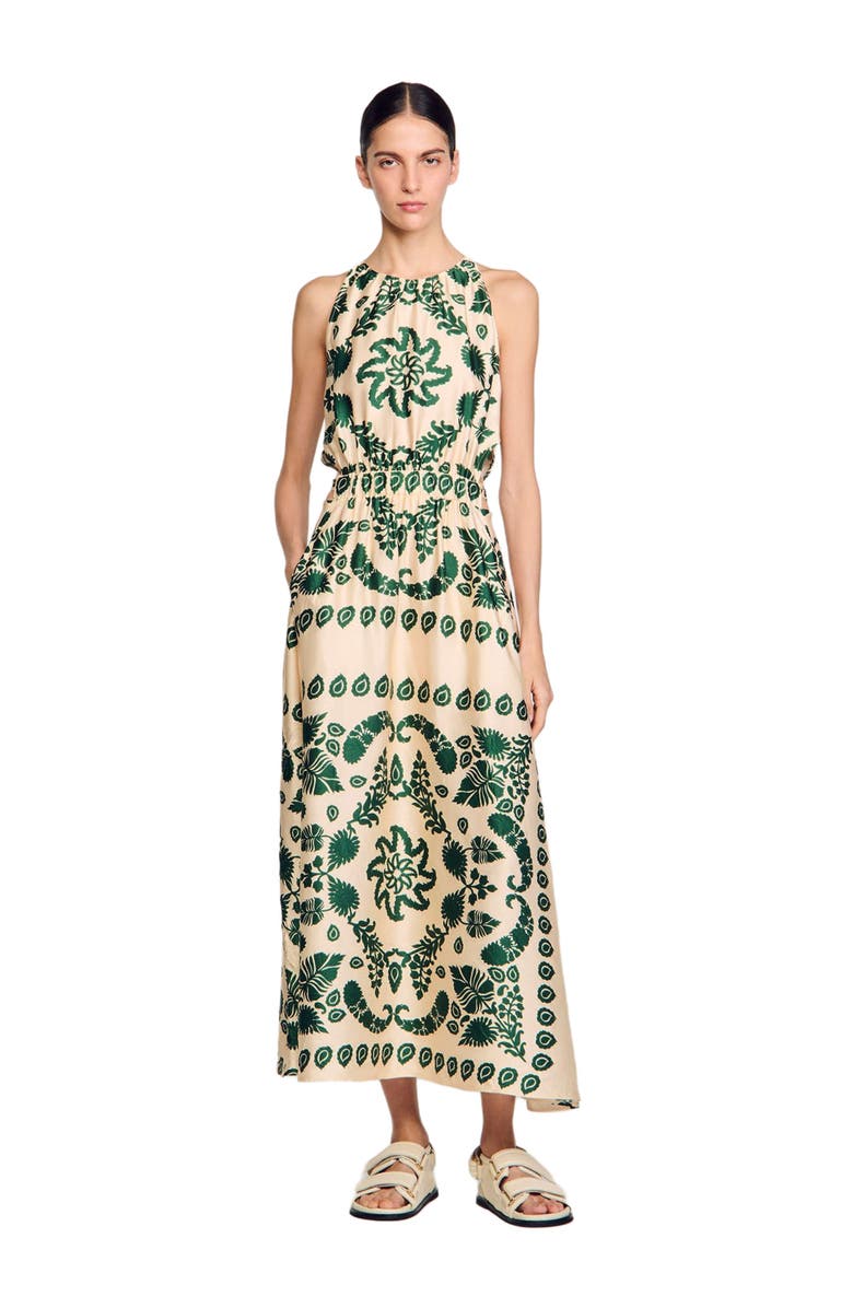 SANDRO Leaf print maxi dress, Alternate, color, 