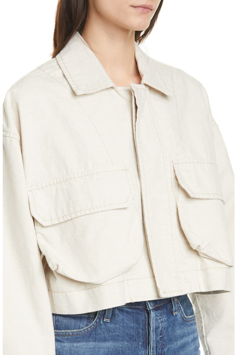 Brooklynn Crop Cotton & Linen Jacket, Alternate, color, CREAMY BEIGE