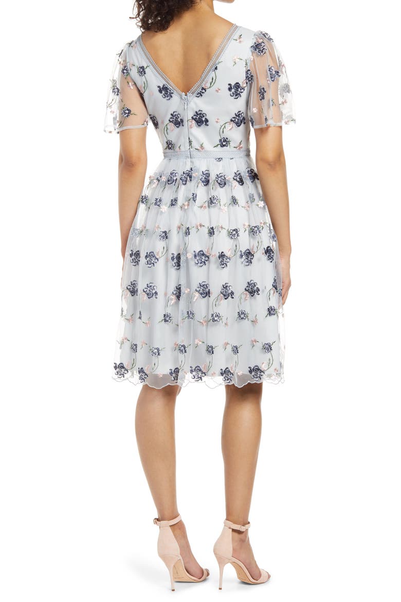 Floral Embroidered Tulle Cocktail Dress, Alternate, color, BLUE
