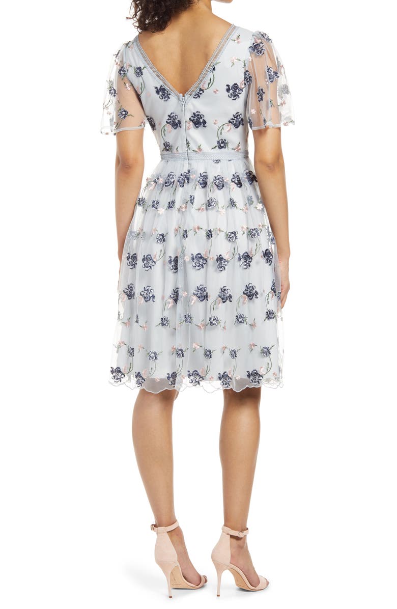 Chi Chi London Floral Embroidered Tulle Cocktail Dress, Alternate, color, 