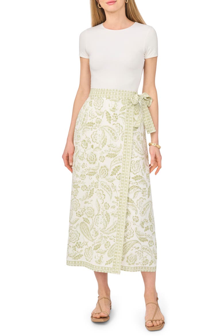Mixed Print Wrap Skirt, Alternate, color, SAGE