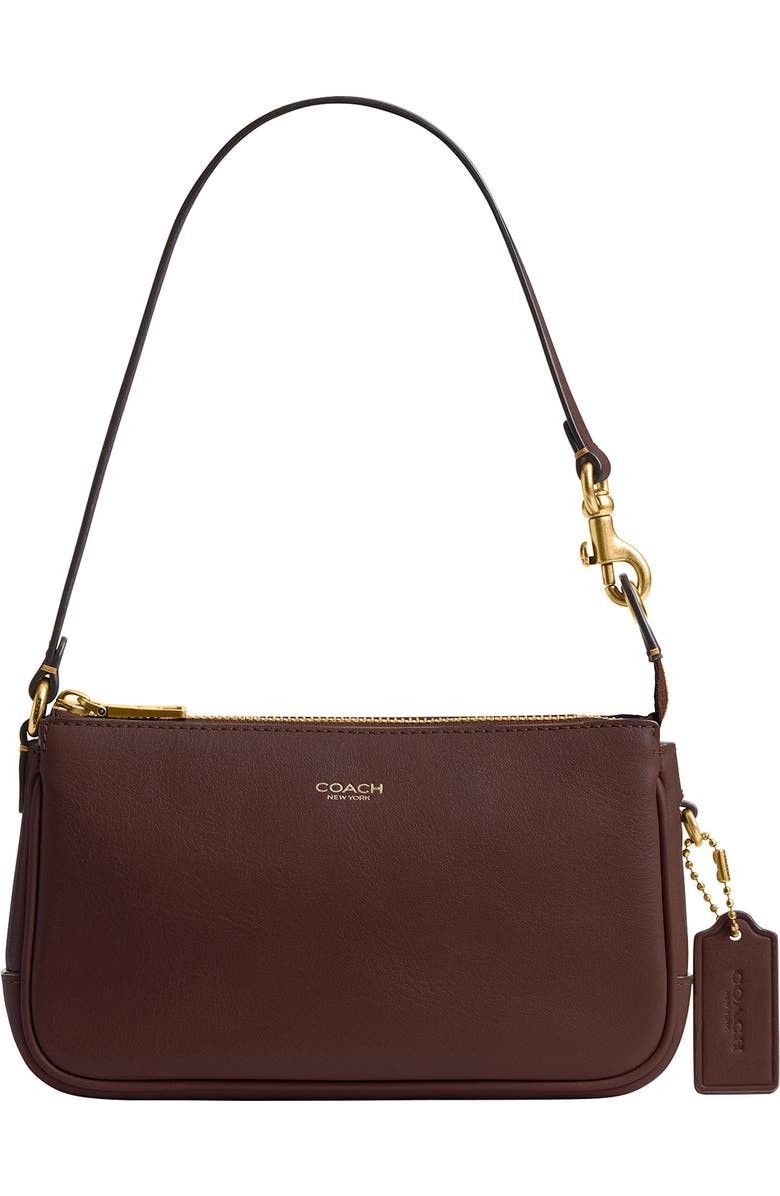 COACH Plaza 18 Natural Grain Leather Shoulder Bag, Main, color, B4/Maple