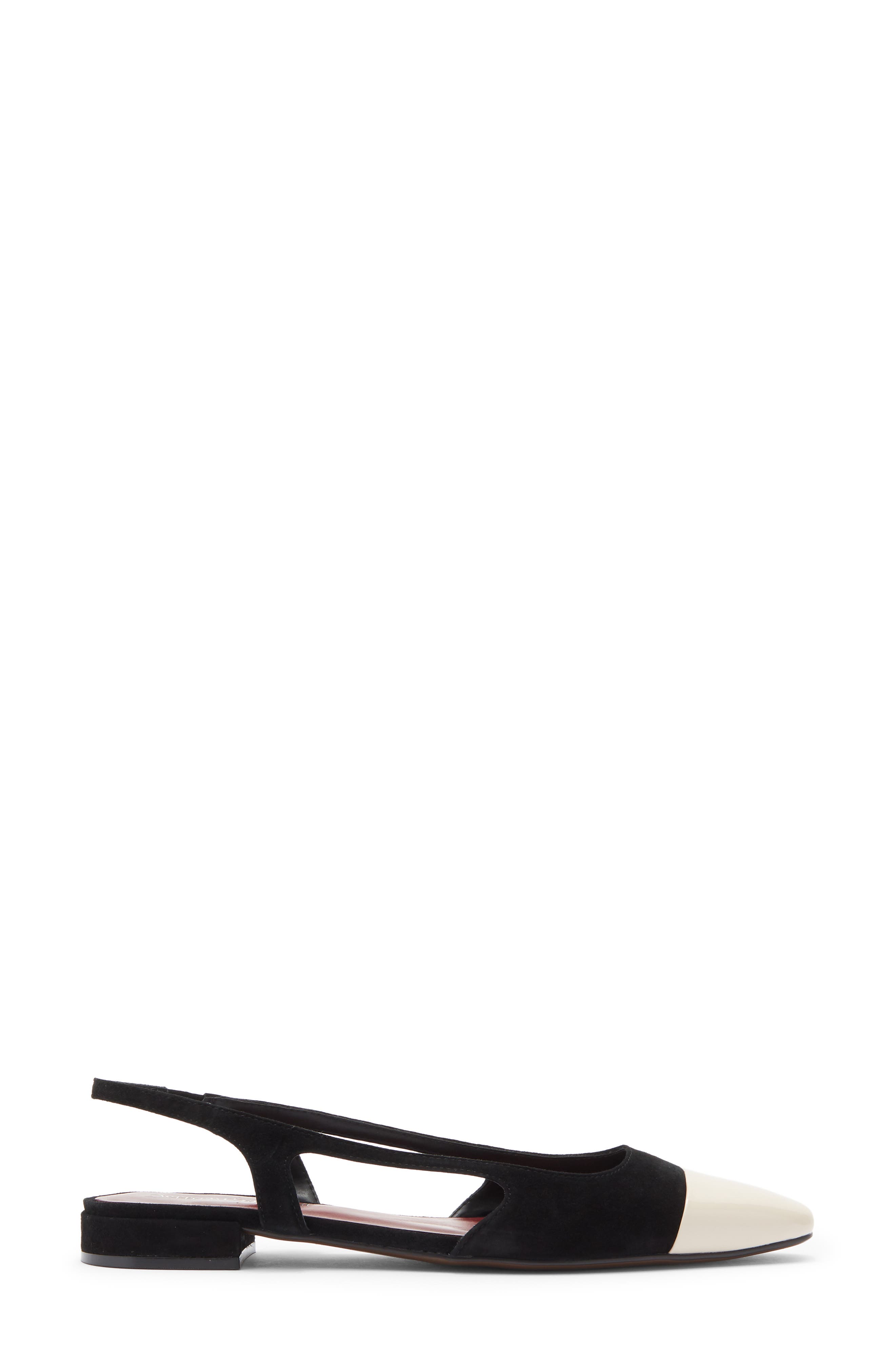 Worthwhile Slingback Flat, Alternate, color, CREAM PATENT BLACK SUEDE