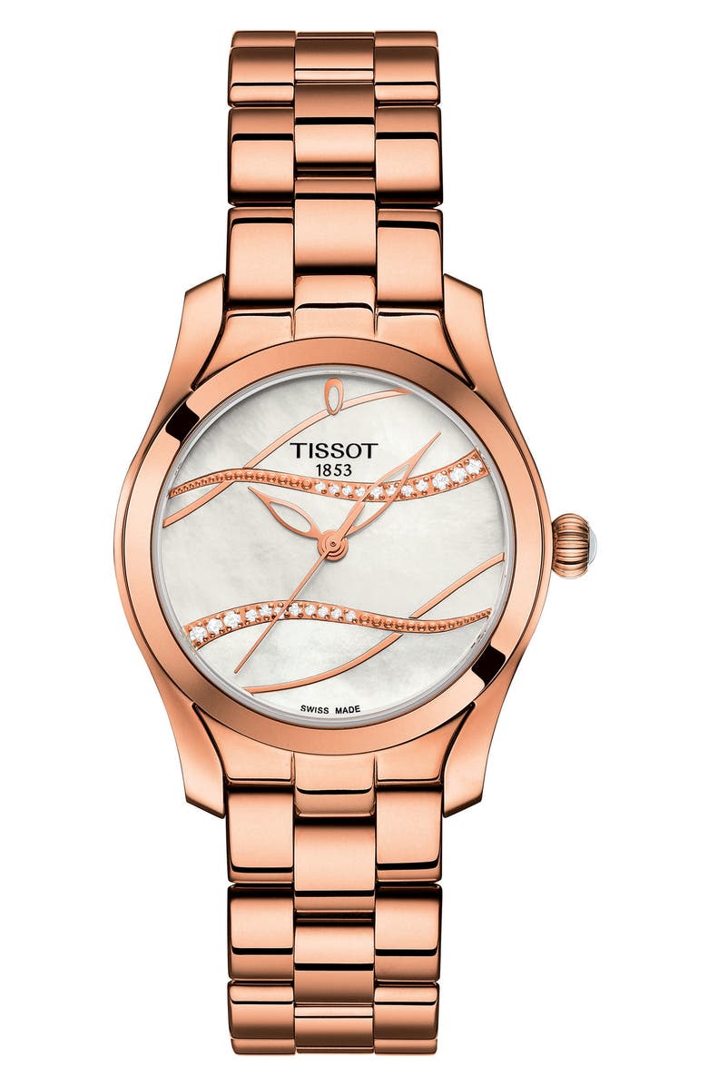 Tissot T-Wave Bracelet Watch, 30mm, Main, color, Rose Gold/Mop/Rose Gold