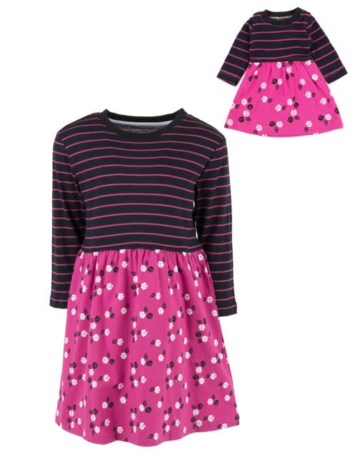 Leveret Girls Skirt Dress With Matching Doll Dress, 100% Cotton In Pink