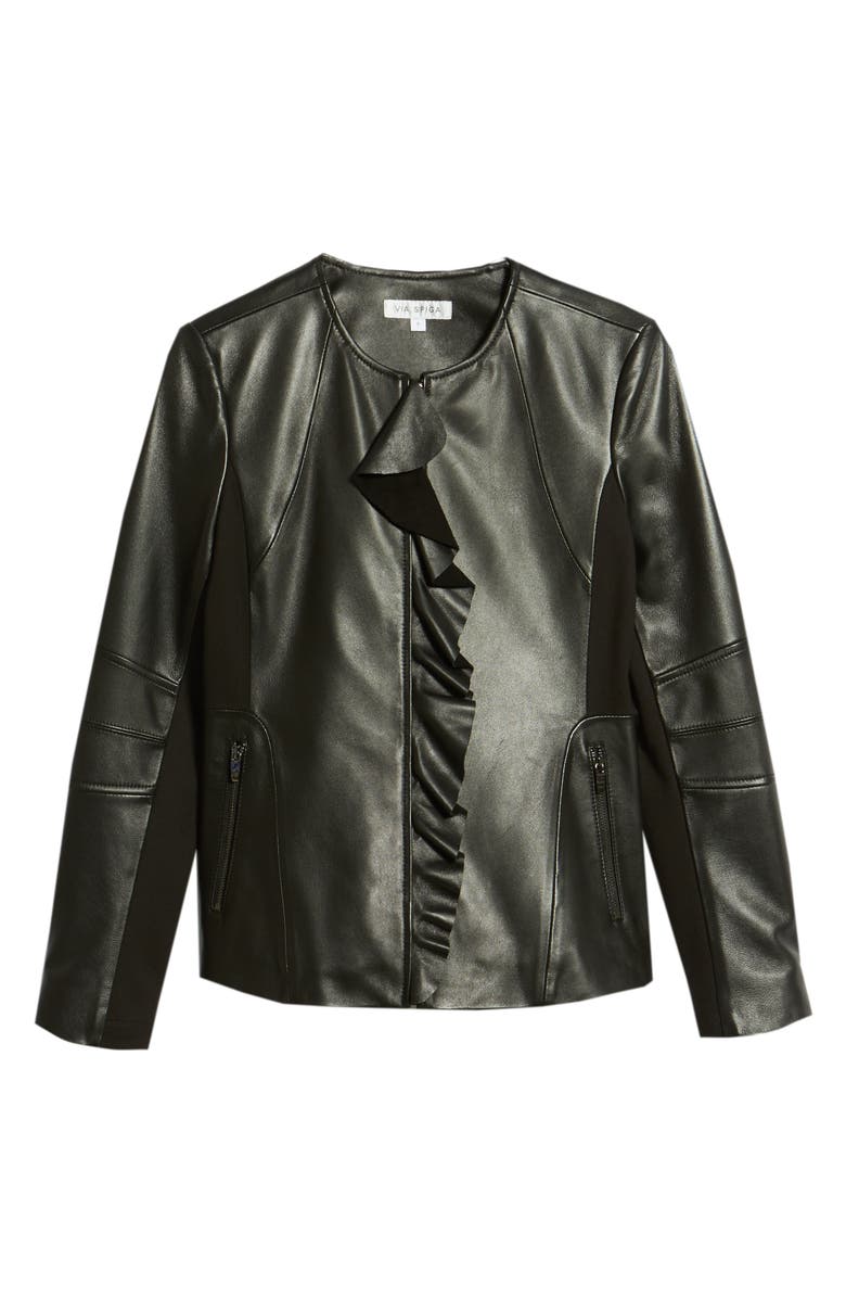 Via Spiga Center Ruffle Leather Jacket, Alternate, color, 