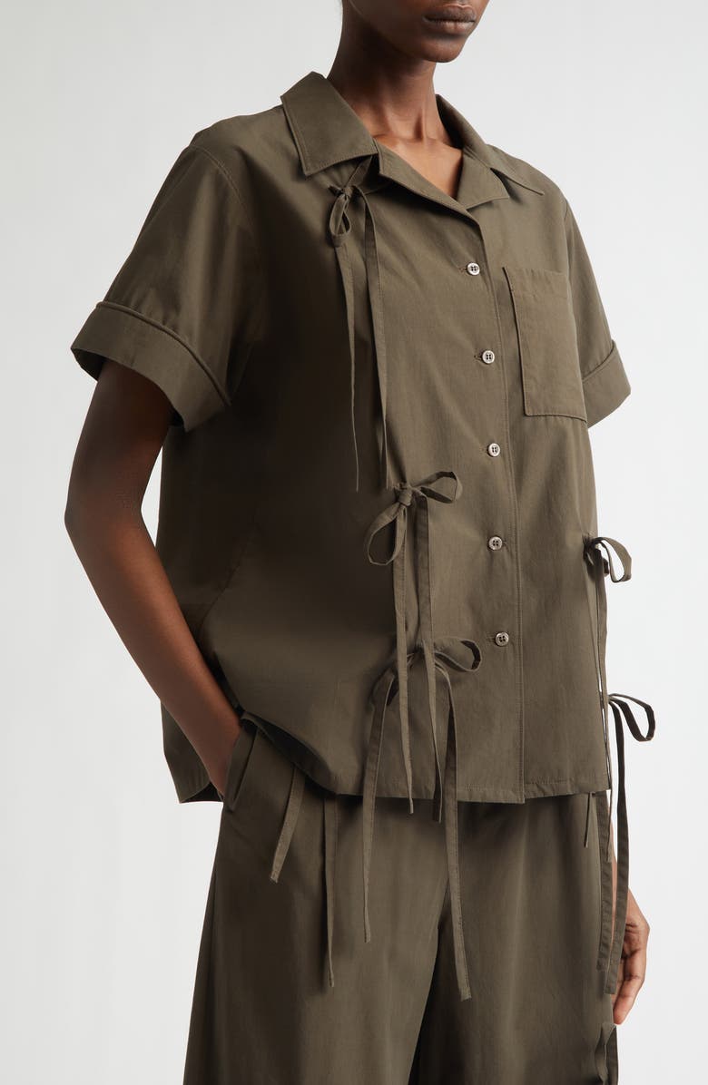 renaissance renaissance Bunny Bow Detail Cotton Camp Shirt, Alternate, color, Brown