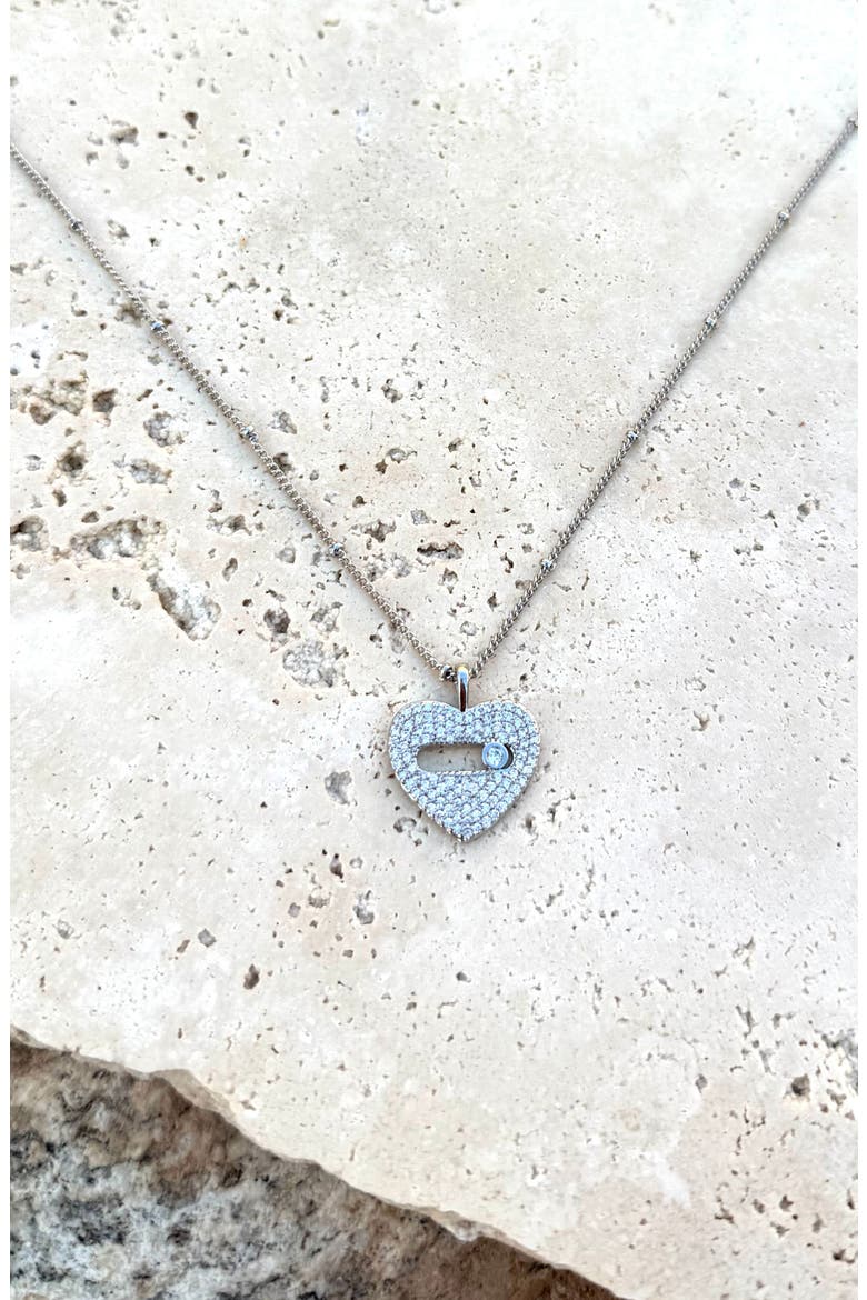 Cubic Zirconia Heart Pendant Necklace, Alternate, color, SILVER