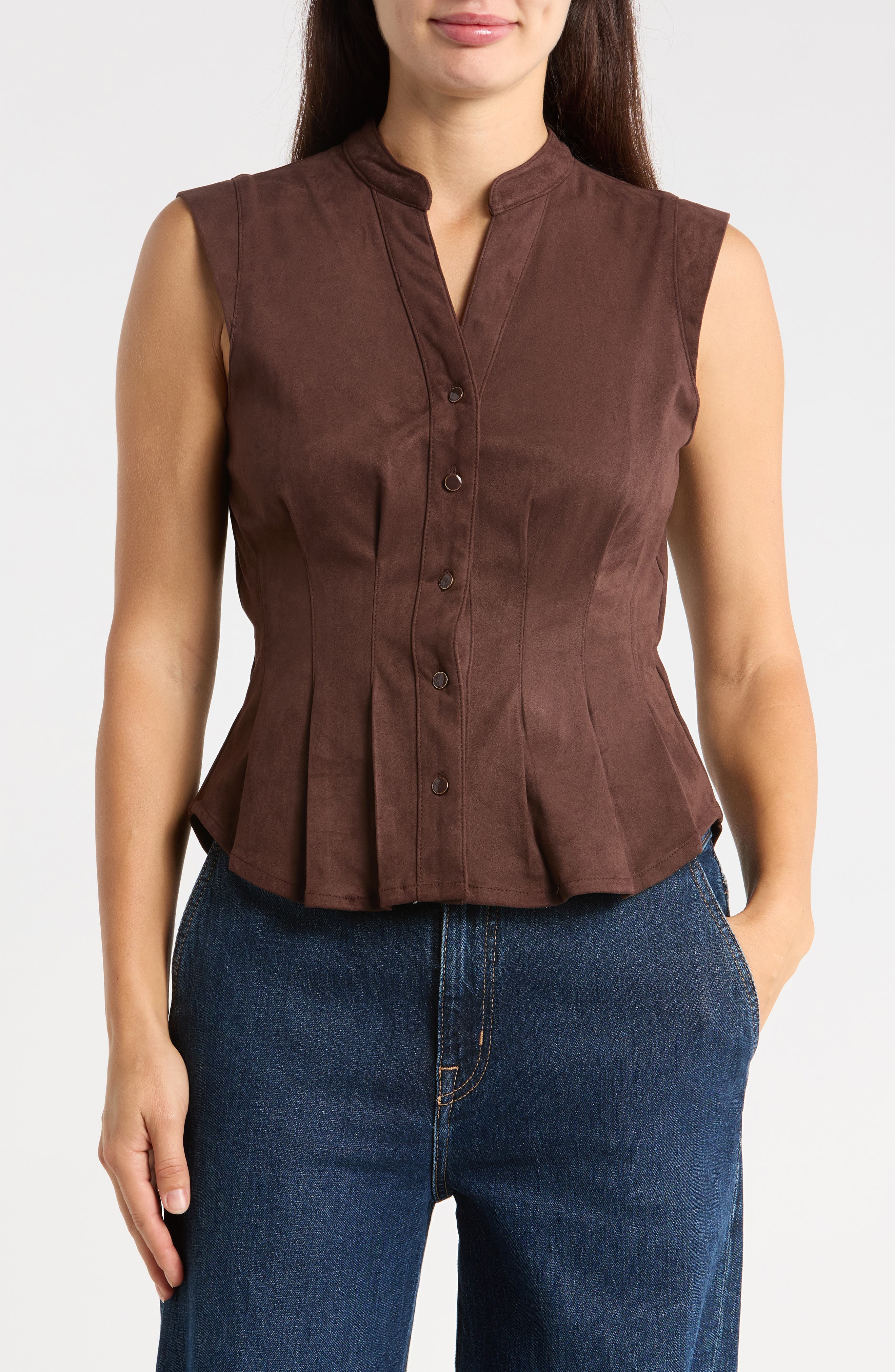 Fitted Waist Faux Suede Top