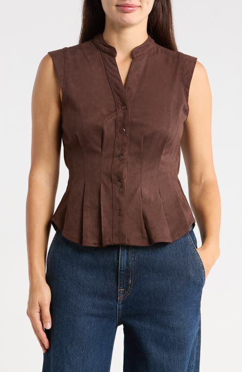 Fitted Waist Faux Suede Top