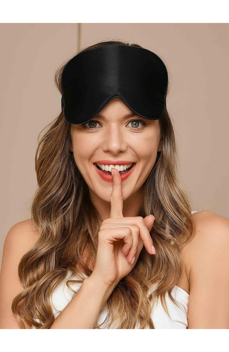 SILKSILKY 2 Pcs Silk Elastic Band Sleep Eye Mask Set, Alternate, color, Black/Black