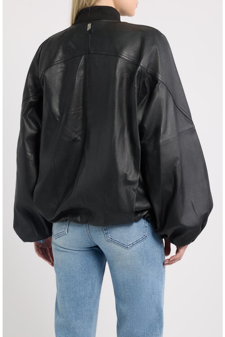 Kylie Oversized Leather Bomber Jacket, Alternate, color, BLACK