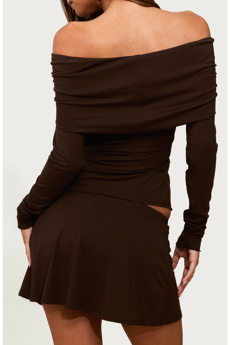 Habiba Foldover Off the Shoulder Crop Top, Alternate, color, BROWN
