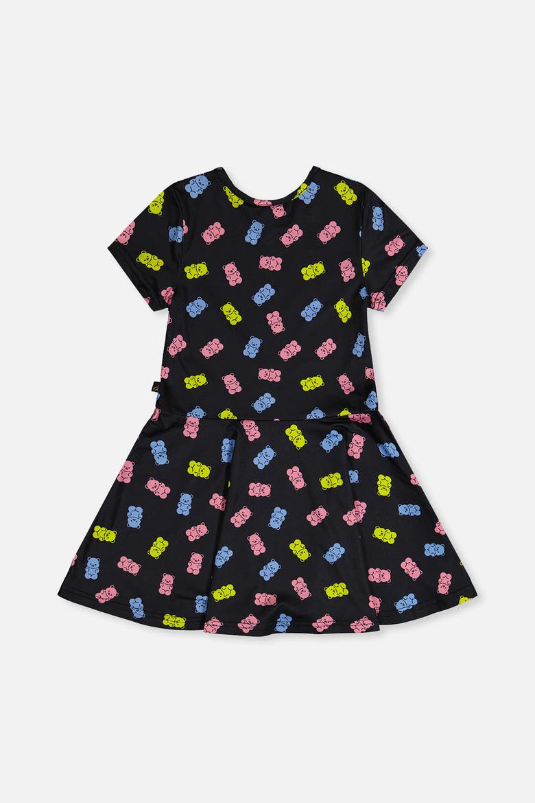 Gummy Bears Short Sleeve Drop Waist Dress, Alternate, color, Black Printed Gummy Bears