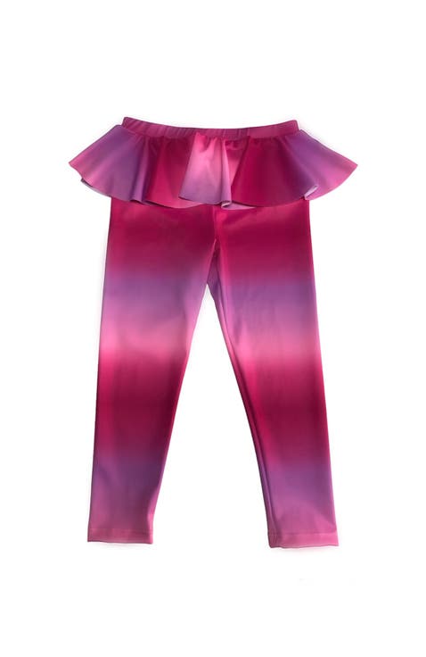Girls' Vibrant Pink-Purple Relaxed Leggings Ruffle Detail
