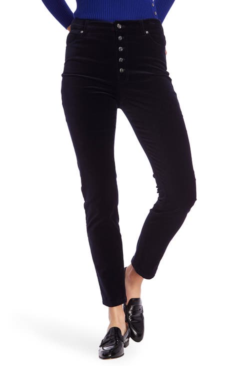 Button Fly Velveteen Skinny Pants