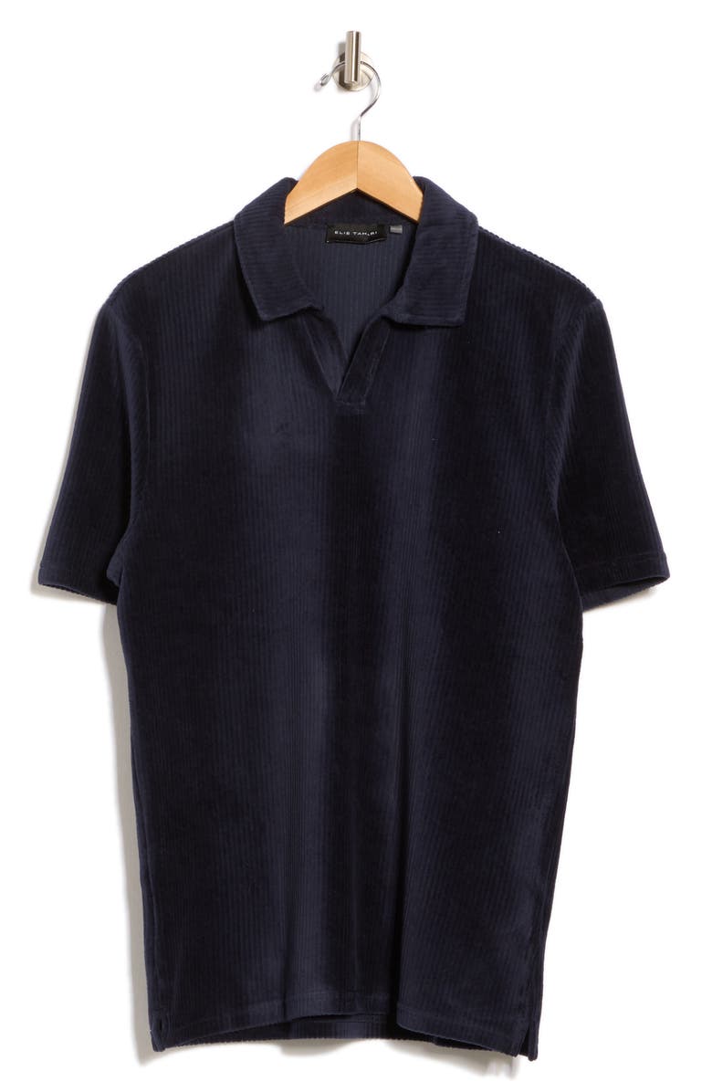 Elie Tahari Ribbed Velour Polo, Alternate, color, Navy