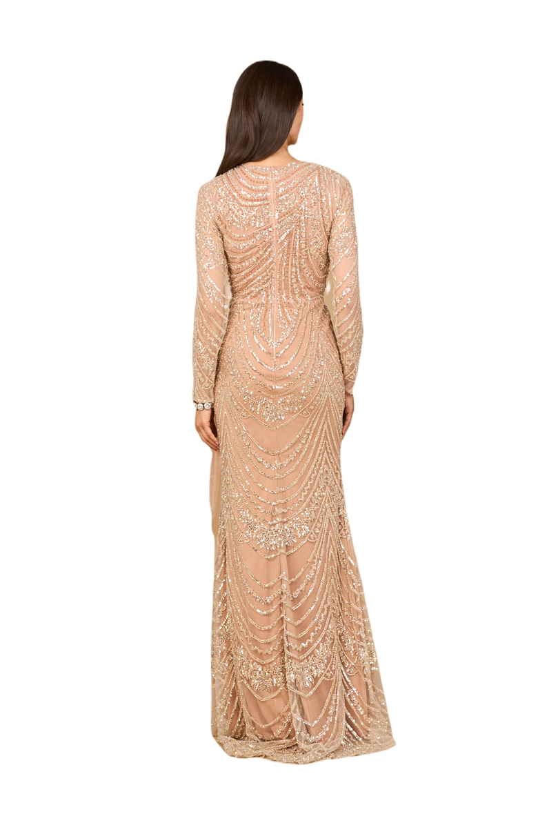 LARA New York Beaded Long Sleeve Gown with Tulle Applique, Alternate, color, Dusty Rose