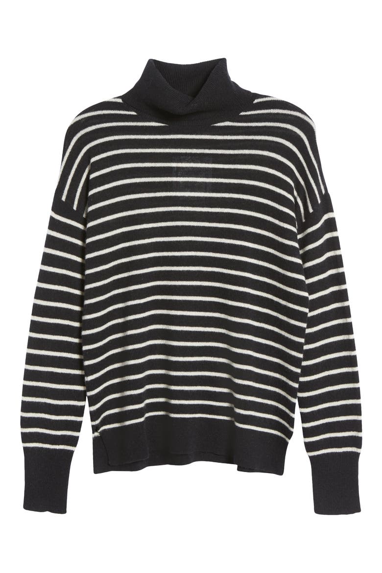 Cashmere Turtleneck Sweater, Alternate, color, BLACK- IVORY JOSEPHINE STRIPE
