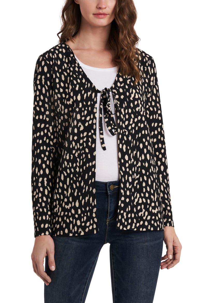 Animal Print Tie Neck Cardigan, Main, color, RICH BLACK