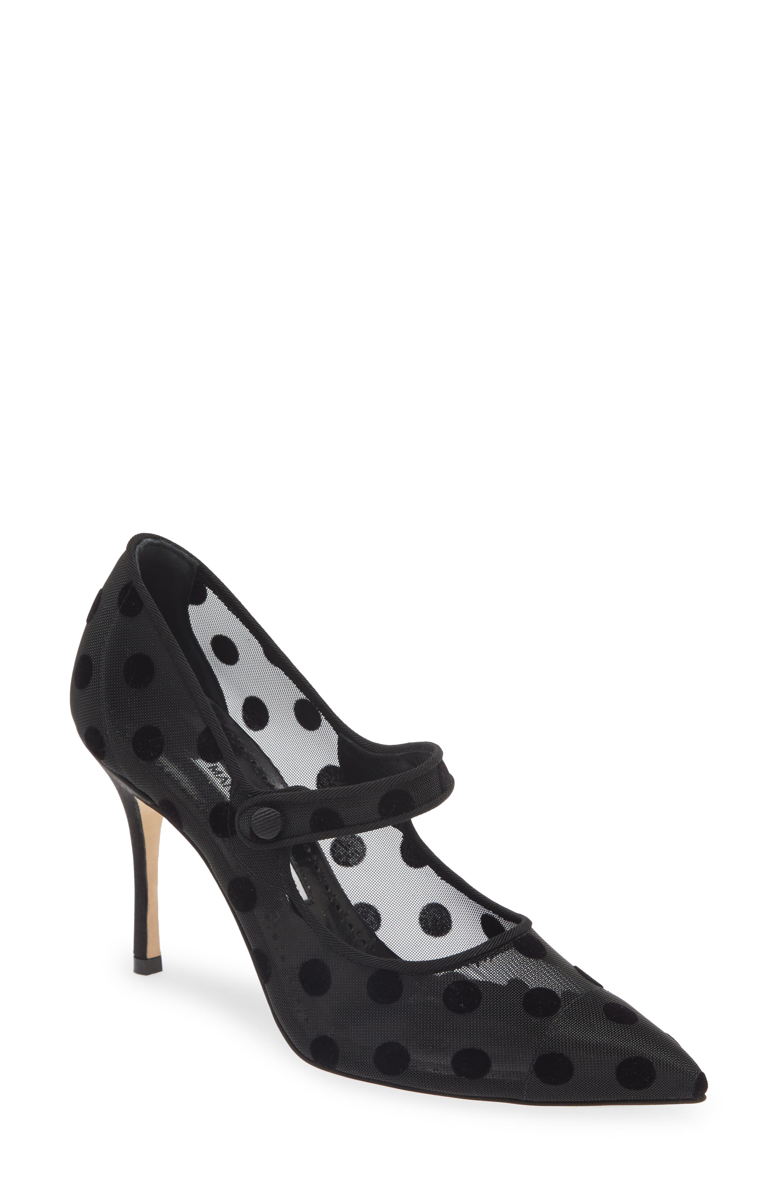 Manolo Blahnik Campari Polka Dot Mesh Pump, Main, color, 