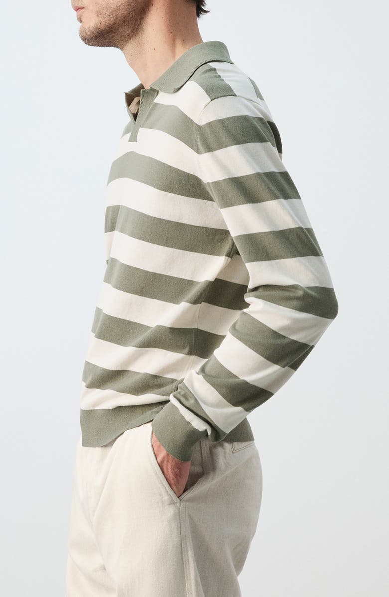 MANGO Fine Knit Long Sleeve Stripe Polo, Alternate, color, Forest Green