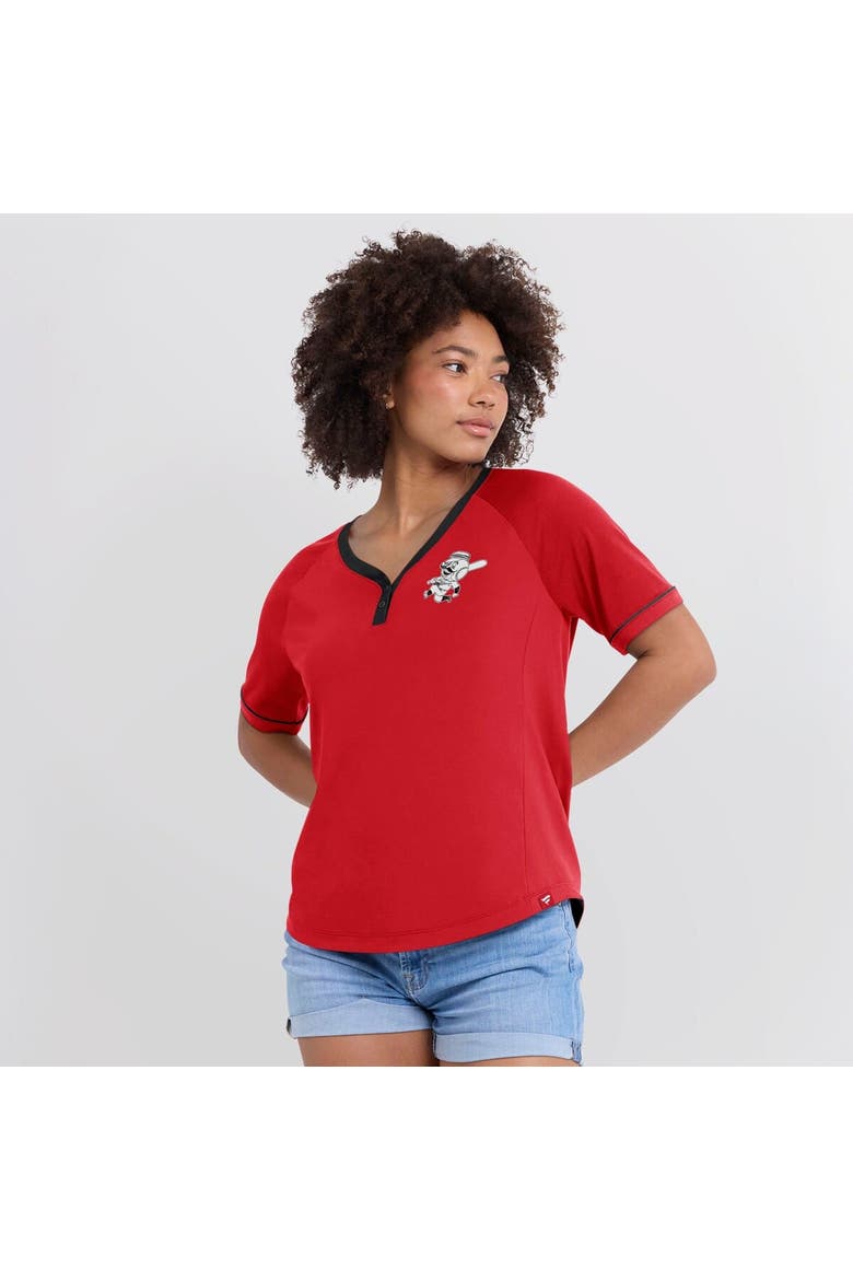 Women's Fanatics Red Cincinnati Reds Cooperstown Collection League Diva Raglan V-Neck T-Shirt, Alternate, color, Red