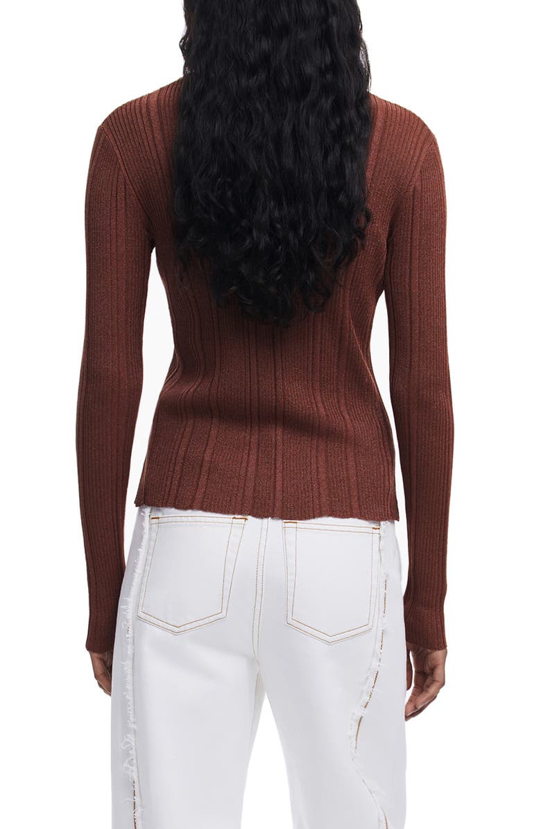 Desigual Rib Tie Front Top, Alternate, color, Brown