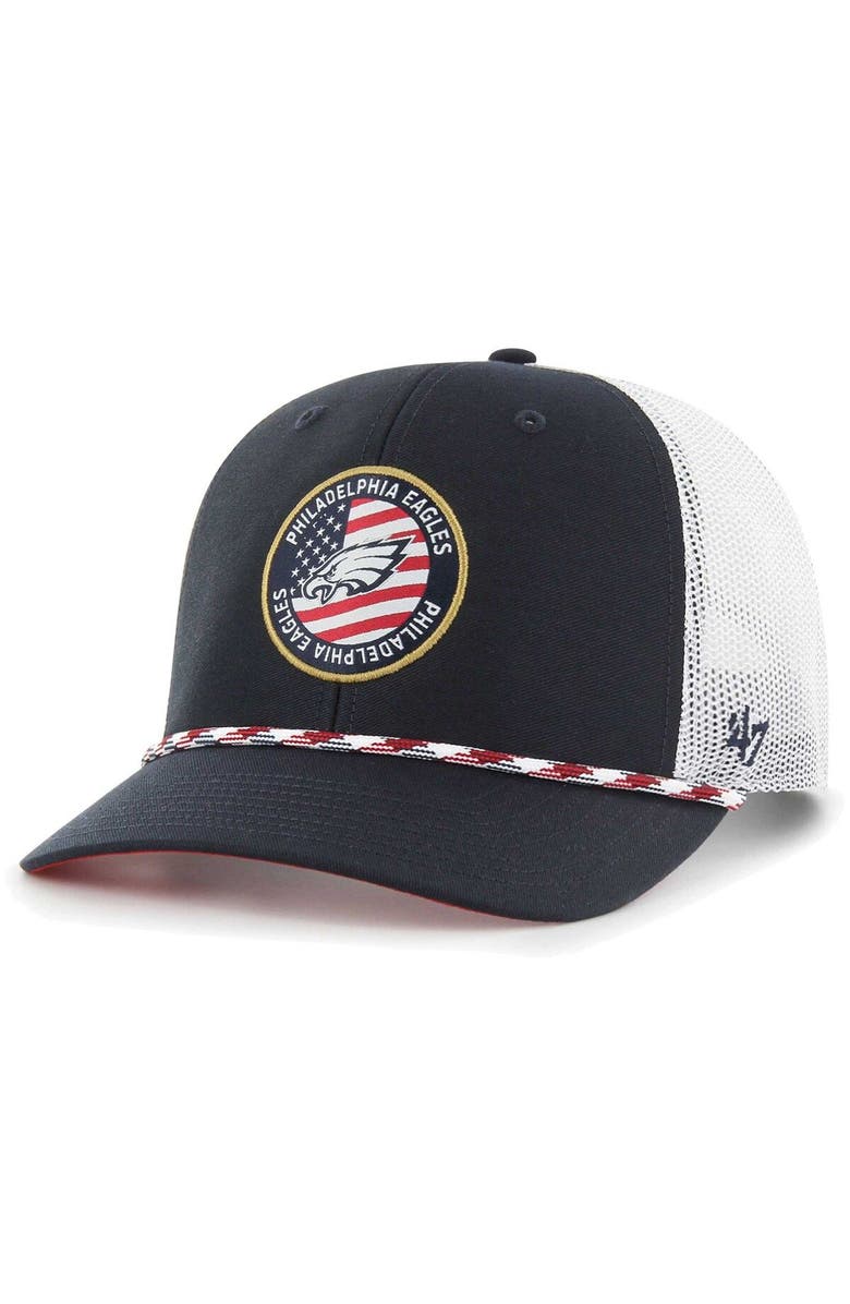 '47 Men's '47 Navy/White Philadelphia Eagles Union Patch Trucker Adjustable Hat, Main, color,