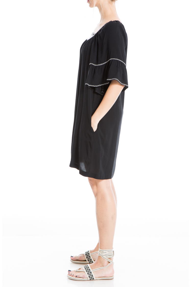 Embroidered Rayon Dobby Ruffle Dress, Alternate, color, BLACK/ WHITE CLEMATIS