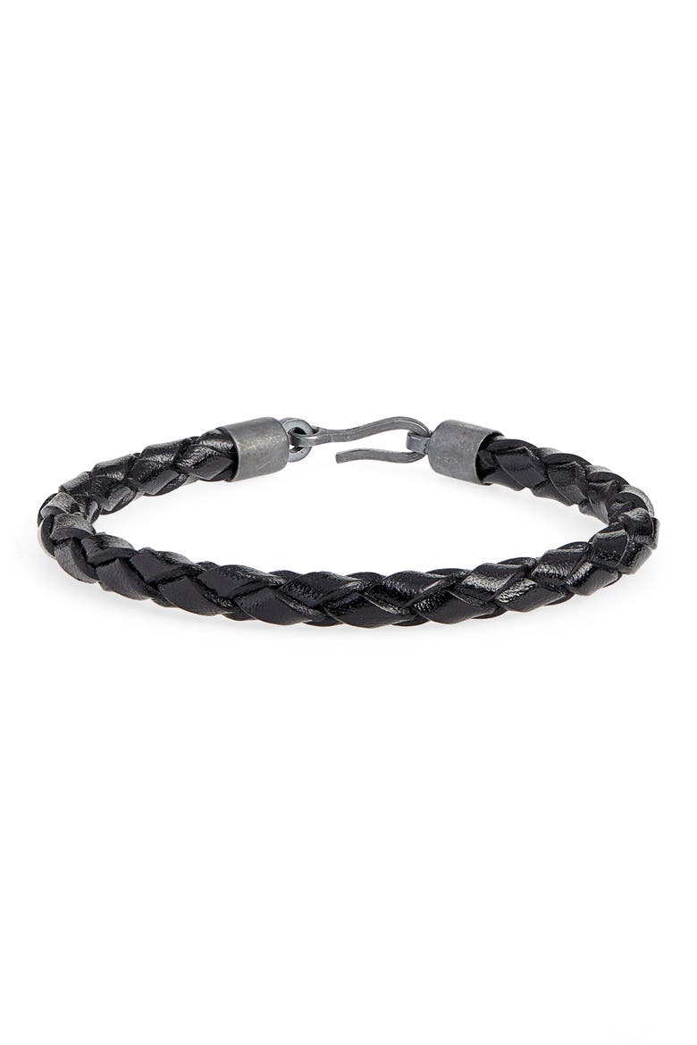 Braided Leather Bracelet, Main, color, BLACK