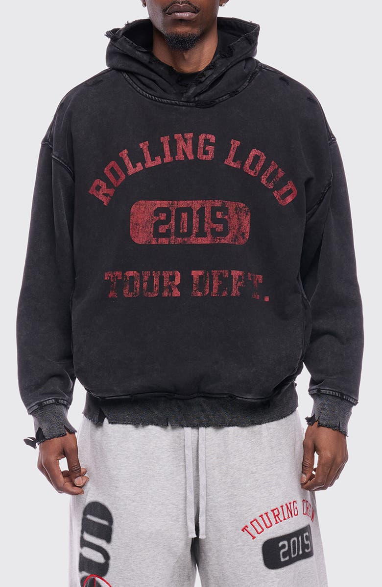 Rolling Loud Tour Dept Cotton Graphic Hoodie, Main, color, Washed Black