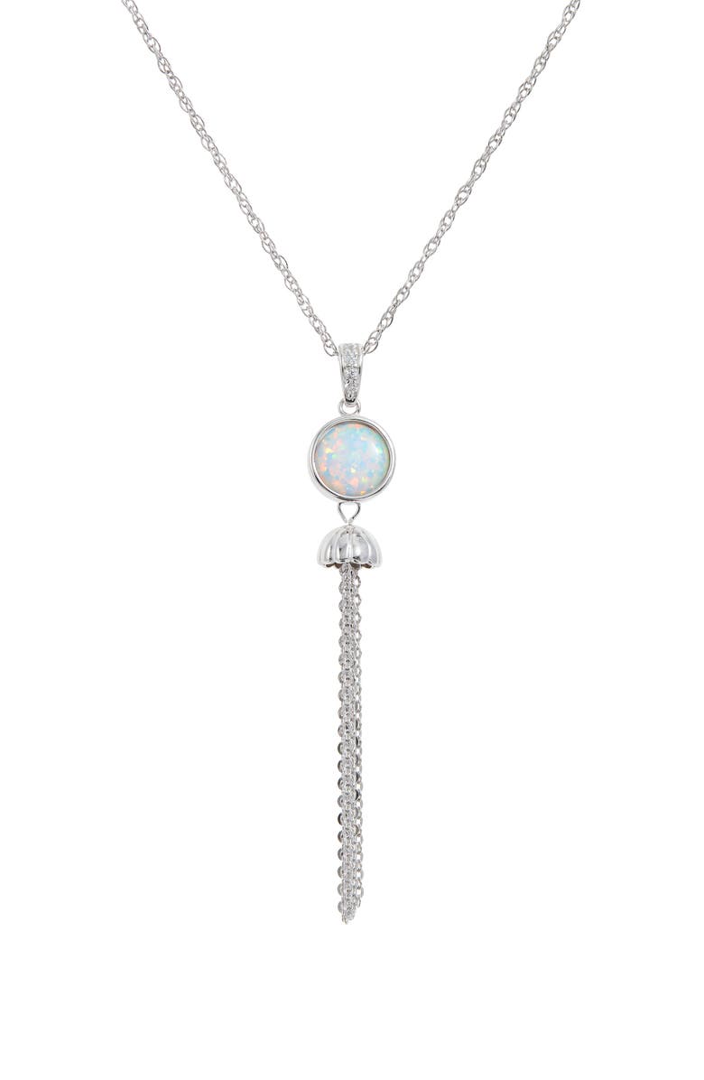 SAVVY CIE JEWELS Sterling Silver, CZ & White Opal Tassel Necklace, Main, color, 